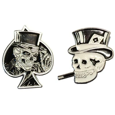 Image of Smoking &amp; Grinning Ace of Spades Skulls Metal Motorcycle Enamel Badge Set