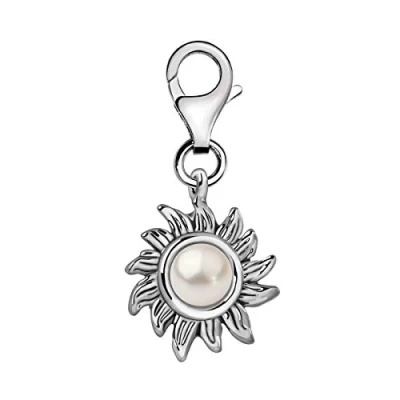 Image of Quiges Sun with Imitation Pearl Clip On Charm Pendant Silver Plated Women&#039;s Jewellery