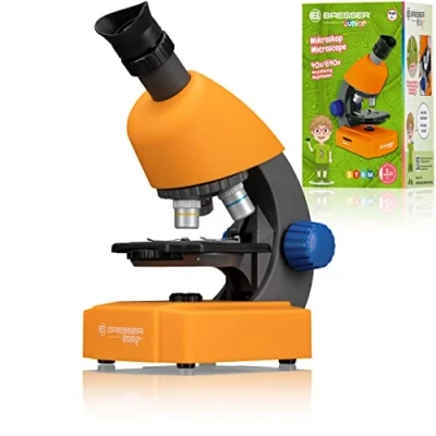 Image of Bresser Junior Microscope 40 x 640 with LED Translucent Lighting Battery Operated for Children and Beginners Orange