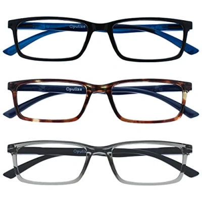 Image of OPULIZE See 3 Pack Blue Light Blocking Glasses Black Brown Grey Computer Anti Glare Mens Womens BBB9 127 +0.00