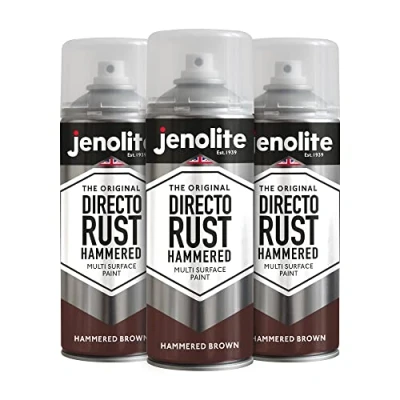 Image of JENOLITE Directorust Hammered Metal Spray Paint BROWN 3x400ml Multi Surface For Finish All in One Primer, Undercoat &amp; Topcoat Apply Direct to Rust