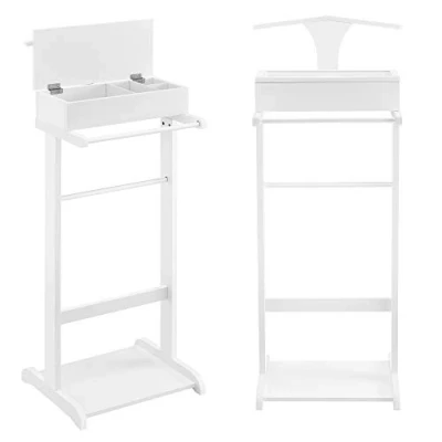 Image of [en.casa] Clothes valet Coat stand Silent with storage compartment Wood 43.5 x 34.5 110 cm White