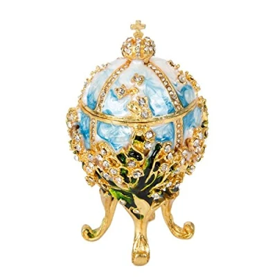 Image of QIFU Hand Painted Enameled Small Easter Egg Style Decorative Enamel Trinket Box