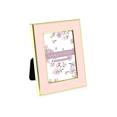 Image of Laura Ashley 2x3 Pink Enamel Picture Frame, Gold Metal Edge with Easel, for Countertop, Counterspace, Tabletop Display, Bookshelf, Desk, Wall Décor, Photo Gallery (2x3, W/Gold)
