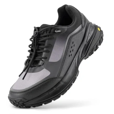 Image of FitVille Mens Extra Wide Fit Walking Trainers, Hiking Shoes Lightweight Casual Non Slip Sneakers for Outdoor Trekking Camping Climbing, Grey, 10 UK