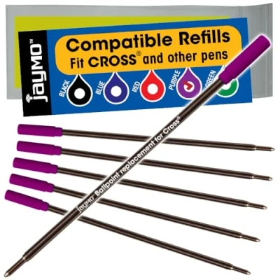 Image of Jaymo Replacement for Cross 8511/8513/8515 Measures 4.563 in / 116 mm Long Ballpoint Pen Refill 6 Purple