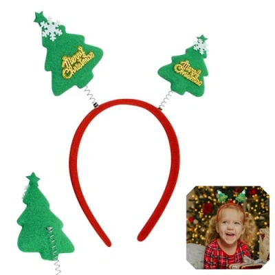 Image of Xmas Novelty Adult Antlers Headband,Reindeer,Star Head Bopper Santa,Snowman Kids (Green Christmas Tree)