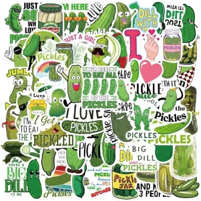 Image of 50Pcs Pickle Stickers Laptop Car Scrapbook Phone Skateboard Suitcase Luggage Bike Vinyl Waterproof Aesthetic Personalised for Teens Boys Girls Adults Children