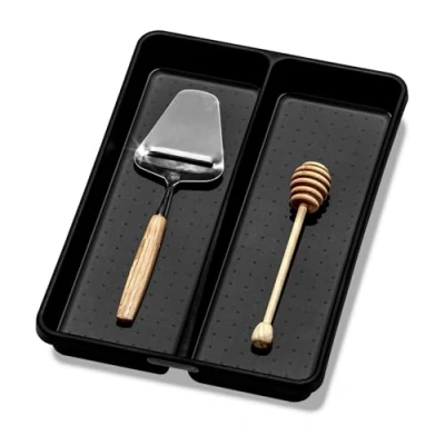 Image of madesmart Premium Antimicrobial Classic Mini Utensil Tray Soft Grip, Non Slip Kitchen Drawer, Multi Purpose Home Organization, EPA Certified, 2 Compartments, Carbon