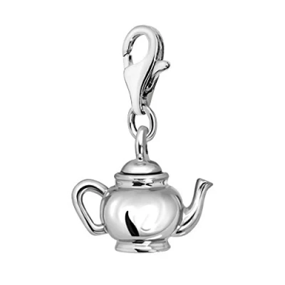 Image of Quiges 3D Antique Tea Pot Clip On Charm Pendant Silver Plated Women&#039;s Jewellery