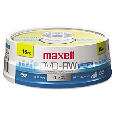 Image of Maxell 635117 DVD RW Rewritable Discs 4.7GB 2X 120 Min Spindle 15 Pack