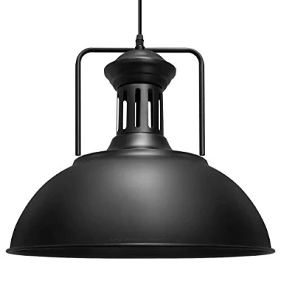 Image of Long Life Lamp Company Industrial Old Factory Barn Pendant Light Large Dome Shade Black Metal M0151F