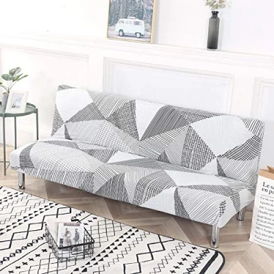 Image of Mingfuxin Armless Sofa Bed Cover, Spandex Stretch Futon Slipcover Protector, Non Slip Elastic Folding Couch Shield Fits for 2 3 Seater without Armrests (Mocha)