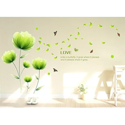 Image of ufengke® Beautiful Green Flowers Wall Decals, Living Room Bedroom Removable Stickers Murals