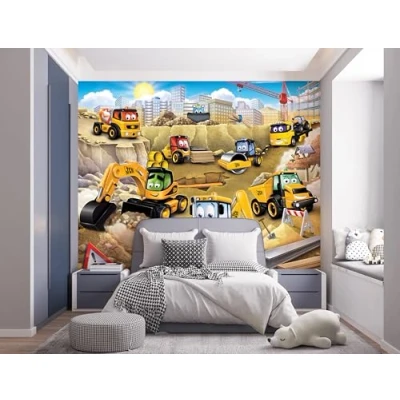 Image of Walltastic My First JCB 6 Panel Wallpaper Mural, FSC Paper, Multi, 8 feet High x 10 Wide, 1 Size