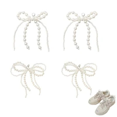 Image of AABDTYYD 4 Pcs Shoe Charms,Shoe Clips,Shoe Buckles,Pearls Bowknot Decoration Clips Charm With Buckle,Shoe Buckles for Women Diy Lace Charms Accessories Jewelry