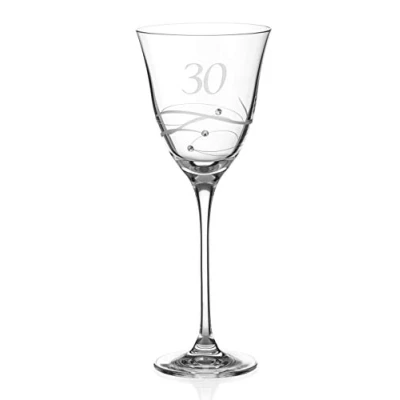 Image of DIAMANTE Swarovski 30th Birthday Wine Glass Single Crystal with a Hand Etched “30 Embellished Crystals