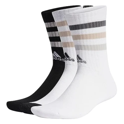 Image of adidas Unisex Bold 3 Stripes Cushioned Crew Socks Pairs, White/Black/White, 13 14.5