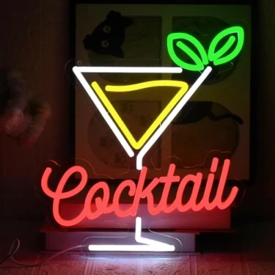 Image of Neon Cocktail, Bar Sign with Dimmable Switch USB Powered LED Suitable for Restaurants, Parties, BBQs, Bars, Wall Lighting