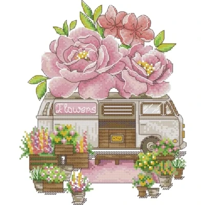 Image of Awesocrafts Cross Stitch Stamped Kits Flower Caravan Easy Patterns Stitching Embroidery Needlework Kit Supplies
