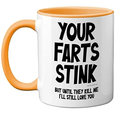 Image of Funny Valentines Gifts for Him Your Farts Stink Mug Mugs Men, Birthday Boyfriend Husband Dad, Joke Novelty Present, I Love You Daughter Son Wife, 11oz Yellow Ceramic