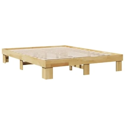 Image of vidaXL double bed frame solid oak wood, modern 135x190 cm
