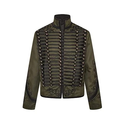 Image of Ro Rox Rifleman Jacket Napoleonic Officer Men&#039;s Military Drummer Festival Parade, Green, XXL