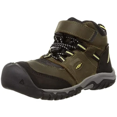 Image of KEEN Unisex Kid&#039;s Ridge Flex Mid Waterproof Hiking Boot, Dark Olive Dusky Citron, 10 UK Child