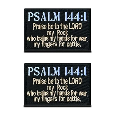 Image of 2 Pieces Tactical Psalm 144:1 Patch Combat Badge Morale Applique Embroidered Fastener Hook &amp; Loop Encourage Emblem for Clothes Clothing Jacket Jeans Unifrom Kids Boys Adult
