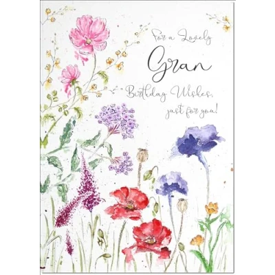 Image of doodlecards Gran Birthday Card Wildflowers Spring Flowers Medium Size with Plain Envelope