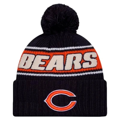 Image of New Era Men&#039;s Navy Chicago Bears 2024 Sideline Cuffed Knit Hat with Pom