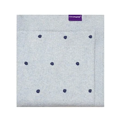 Image of Clevamama Knitted Pom Baby Blanket, Soft Organic Cotton Newborn Blankets 80x100cm, Blue