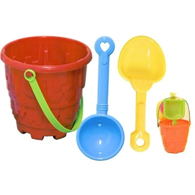 Image of Guilty Gadgets Beach Sand Bucket Castle Set Tools With Rake and Spade Children Outdoor Toy For your Spring/Summer Holiday