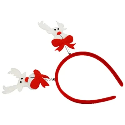 Image of Xmas Novelty Adult Antlers Headband,Reindeer,Star Head Bopper Santa,Snowman Kids (White Reindeer (Bow))