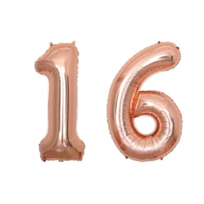 Image of Rose Gold Number 16 Large Helium Foil Balloon Birthday Party Wedding Anniversary Decoration 101cm