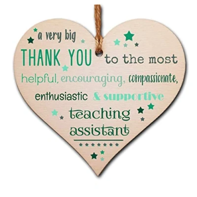 Image of The Plum Penguin Handmade Wooden Hanging Heart Plaque Gift Very Big Thank You Teaching Assistant card alternative present from child funky wording