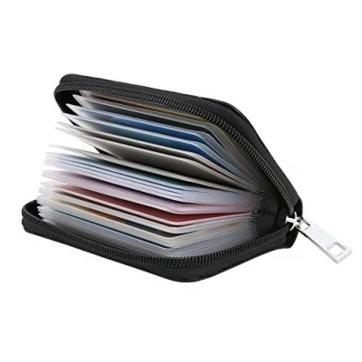 Image of Genuine Leather Credit Card Holder ID Business Case Purse Wallet for Men &amp; Women (black)