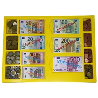 Image of WISSNER Change in Storage Box with 130 Banknotes and 160 Coins for Preschool School Maths Money Game
