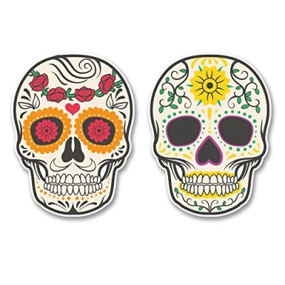 Image of 2 x 10cm Sugar Skull Vinyl Sticker Decal Laptop Car Bike Helmet Girls #6228 (7.5cm Wide Tall)