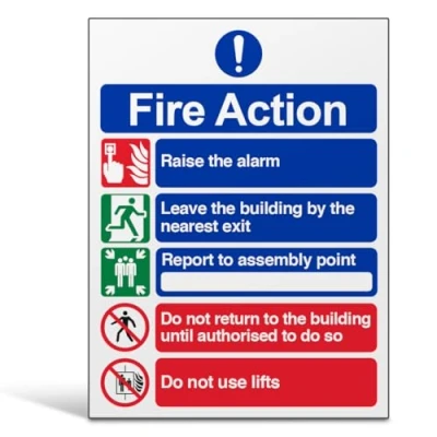Image of V Safety 5 Message Fire Action Notice Sign 150mm x 200mm 1mm Rigid Plastic