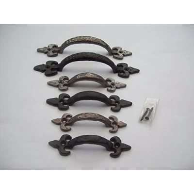 Image of IRONMONGERY WORLD® in 2 FINISHES Three Sizes Wrought CAST Iron Kitchen Cabinet Door Cupboard Drawer Country Pull Handles (Black Antique 7&quot;/180MM)
