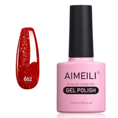Image of AIMEILI Christmas Red Glitter Gel Nail Polish, UV/LED Soak Off Sparkly Shiny Polish French Gel, Lamp Art Manicure Salon DIY at Home, Long Lasting &amp; Easy to Apply 10ML (662)