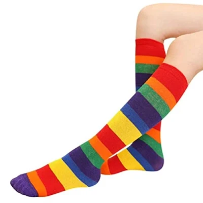 Image of UNFAIRZQ Children Rainbow Sport socks Kids Boys Girls Colorful Striped Knee Mid High Tube plush