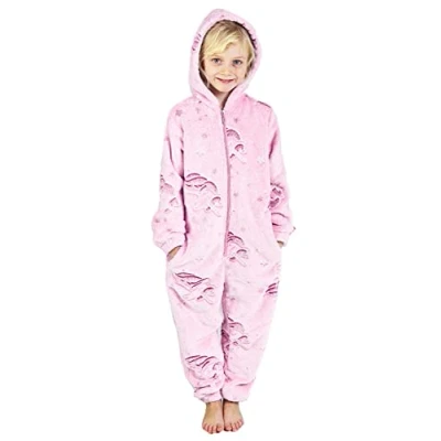 Image of CityComfort Glow in The Dark Onesie Kids Onesies for Girls Rainbow Unicorn Pyjamas 3 14 Years Old (Baby Pink, 11 12 Years)