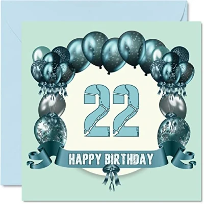Image of Fun 22nd Birthday Cards for Men Balloons Happy Card Son Nephew Niece Sister Uncle Brother Granddaughter Daughter Grandson, 145mm x Greeting Cards,