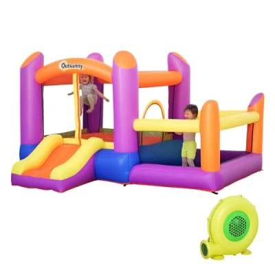 Image of Outsunny Kids Bouncy Castle House Inflatable Trampoline Slide Water Pool 3 in 1 with Blower for Age 8 Multi color 2.8 x 2.5 1.7m