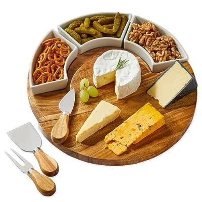 Image of Occasion Large Serving Platter with Ceramic Dishes &amp; Knife Set Gift Boxed Cheese Board and