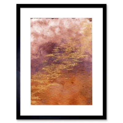 Image of Wee Blue Coo Abstract Orange Purple Gold Watercolour Art Print Framed Poster Wall Decor 12x16 inch