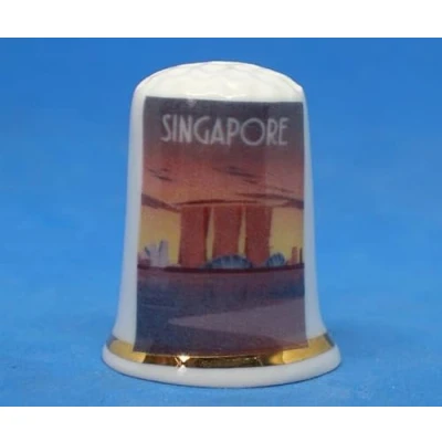Image of Birchcroft Porcelain China Collectible Thimble Singapore Travel Poster Dome Box