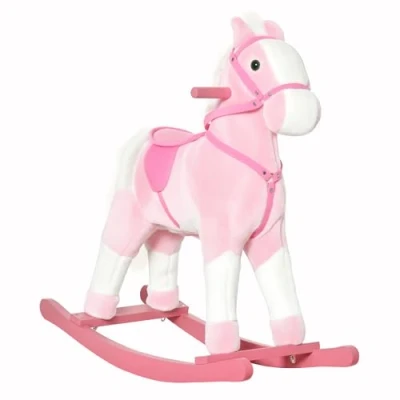 Image of HOMCOM Baby Rocking Horse Plush Ride on Animals Rocker with Sound Handle Grip for Kids 3 6 Years Pink